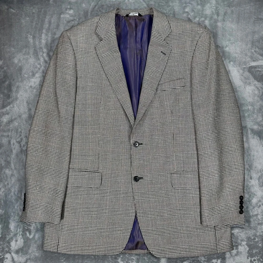Alexander Julian Private Reserve Glen Plaid Wool Silk Linen Blazer 44L L7261-00